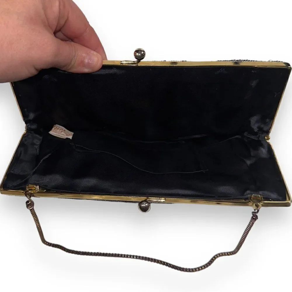 Ed B Robinson‎ Vintage Hand-Beaded Clutch Purse Black / Gold